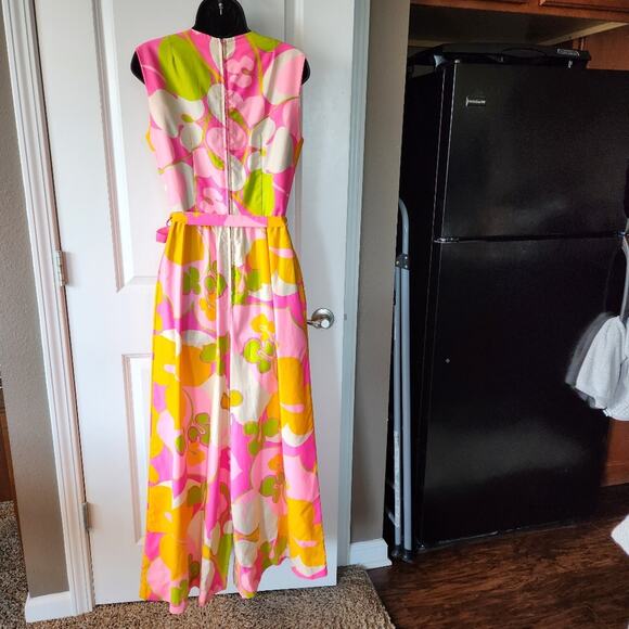 LELAND OF CALIFORNIA Vtg 60-70s  Psychedelic Floral Wide Leg Jumpsuit Womens S - Picture 3 of 12